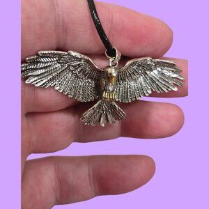 Silver Eagle on Thong Necklace~ Handmade  18 inches